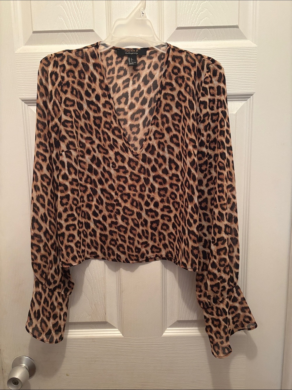 Forever 21 Leopard Print V-Neck Blouse - Brown & Black